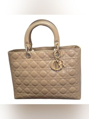 Dior Beige Quilted Lady Tote Bag